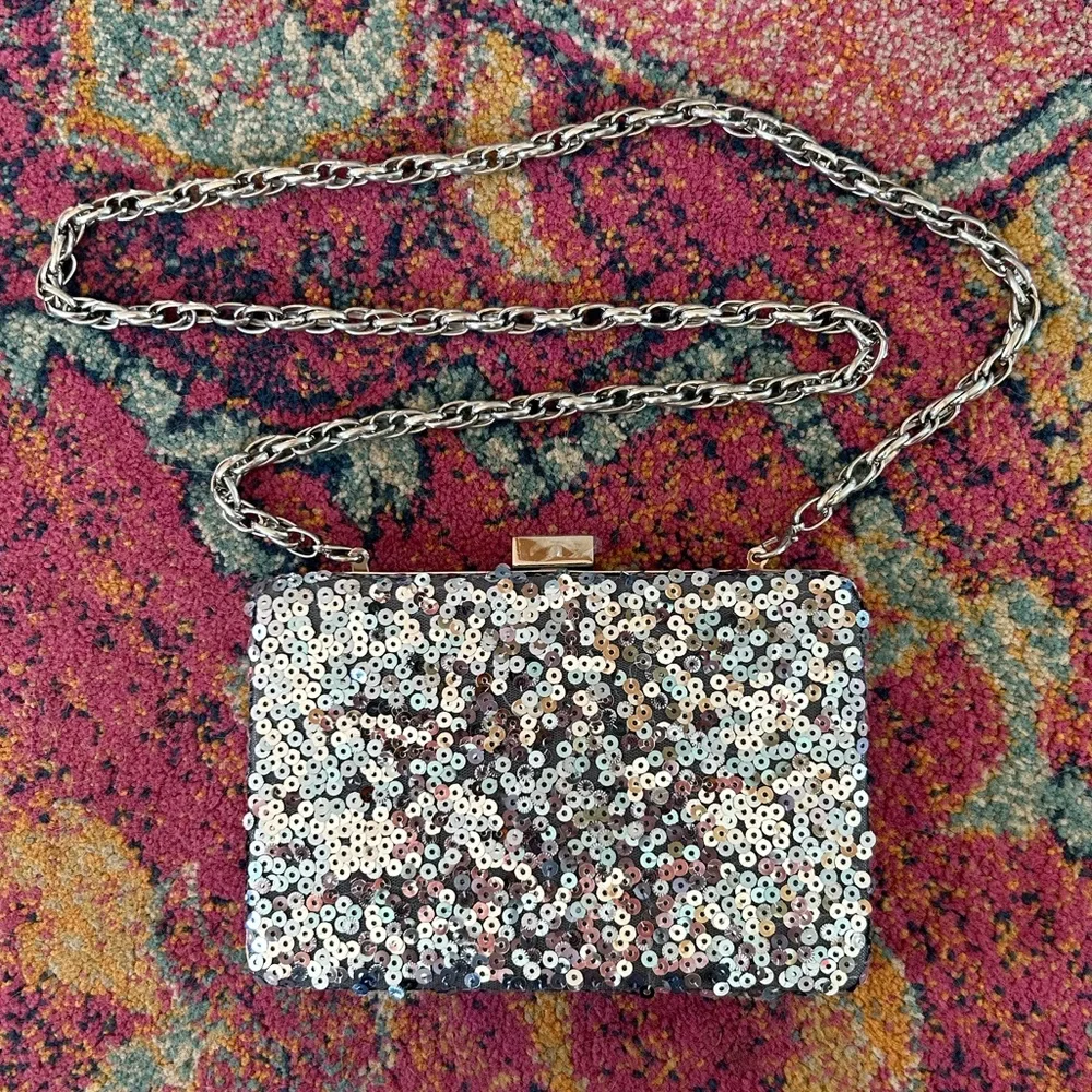 White House Black Market | Women’s Silver Sequin‎ Crossbody Clutch Purse OS - Picture 2 of 10